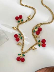 1pc New Fashionable & Elegant Minimalist Stainless Steel Cherry Pendant Necklace For Women