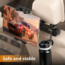 Support rotatif noir pour téléphone portable et ordinateur | Distance entre l'appui-tête : 35 – 190 mm / Distance entre le support plat : 120 – 230 mm | Support universel robuste pour deux appareils