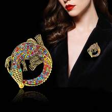 1pc Vintage Exaggerated Crocodile Animal Shaped Brooch, Zinc Alloy Rhinestone Inlaid Clothing Suit Jacket Pin, Suitable For Banquet, Party Wear, Holiday Gift - Crocodile - View 2