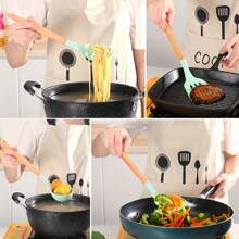 12 pièces Ensemble d'ustensiles de cuisine en silicone avec manches en bois et boîte de rangement, kit d'outils de cuisine antiadhésifs, comprenant une spatule, une cuillère à égoutter, une louche, un pinceau, des pinces, un fouet