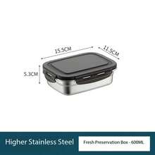 1 件带盖不锈钢便当盒，学生午餐盒，密封食品储存容器，冰箱食品保鲜盒，防漏密封，学校用品