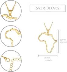 Women's Minimalist Africa Map Pendant Necklace,  Personalized Africa Motherland Continent Outline Necklaces Chain Length 18" Extension Chain 2" ( 18K Gold And Silver Plated Both Choice, Jewelry With Gifts Box)2025 - 18K金 - 查看 9