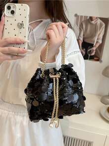 1pc Fashionable Metallic Sequin Design Women's Evening Clutch Bag With Chain Strap,Crossbody Shoulder Bag Suitable For Summer Women's Party, Gathering, Photo Shooting, Festival Gifts, Popular Brand Women Handbag - Multicolor - View 5