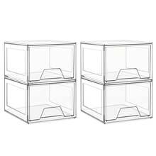 2/4 包可堆叠化妆品收纳盒，4.4 英寸高亚克力浴室收纳盒和储物抽屉，透明塑料抽屉储物箱，适用于梳妆台、水槽下、橱柜、食品储藏室 - 無色 - 查看 11