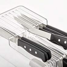 Wide 2Tier Plastic InDrawer Knife Block Storage And Organizer For Knives Holds Up To 18 Knives For Kitchen Drawers ClearW10
