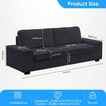 71" Deep Seat Sofa, 2 Seater Corduroy Sofas And Couches, Oversized Loveseat For Apartment/Living Room - Dark Grey - View 3