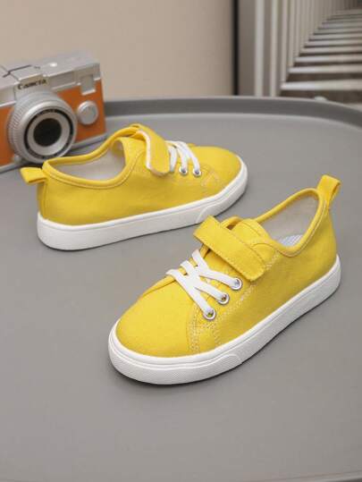 1 Pair New Baby Canvas Shoes, Fashion & Comfortable Infant Sports Shoes, Anti-Slip & Wear-Resistant, Lightweight Casual Sneakers, Hook And Loop Easy To Wear, Molded Insole, Stable Foot, Solid Color Minimalist Sports Shoes, Suitable For Daily Wear