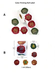 500pcs/Roll Merry Christmas Stickers, Christmas Theme Sealing Label Stickers, For Homemade Gift Baking Packaging Envelope Stationery Decor, Christmas Sticker For Holiday Greeting, Sealing, Gift Decorations (Please Note That The Sticker Is Flat),Christmas - Multicolor - View 4