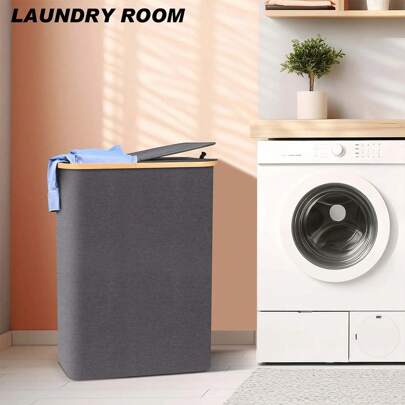 COSANSYS NEW GREY 160L Laundry Basket With Lid, 2 Compartments Washing Basket For Laundry Foldable Laundry Hamper Large Laundry Bin Double Laundry Bas