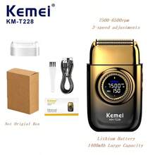 Kemei KM-T228 新款男士电动剃须刀，配备 1400mAh 大容量锂离子电池，3 档可调速度，液晶显示屏，可剃须和修剪胡须，刀片可去除面部毛发，是送给丈夫或父亲的理想新年礼物。 - 彩色 - 查看 11