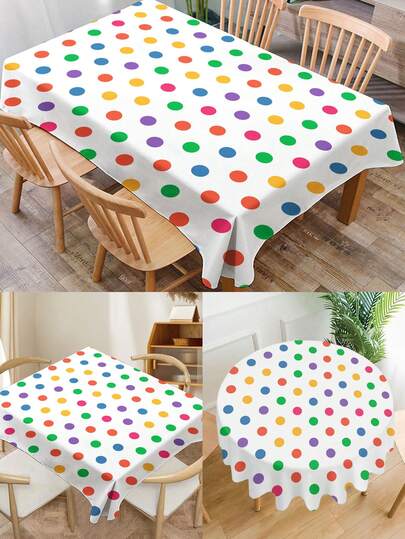 1 件彩色波尔卡圆点图案桌布，现代涤纶矩形/圆形防水桌布，数码印花桌布，适用于客厅、户外餐桌、小圆桌