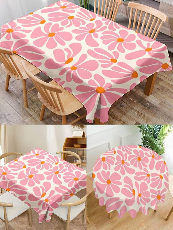 1 stuk tafelkleed met bloemenpatroon, modern rechthoekig/rond waterbestendig tafelkleed van polyester, digitaal bedrukt, geschikt voor woonkamer, eettafel buiten, kleine ronde tafel