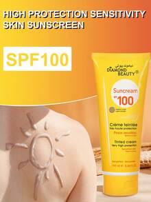Protector solar con tinte SPF100 - Protector solar hidratante, resistente al agua y al sudor para rostro y Body, de multiprotección para prevenir el bronceado, las quemaduras solares, no graso, de alto factor para deportes al aire libre y playa en verano - Amarillo - Ver 4