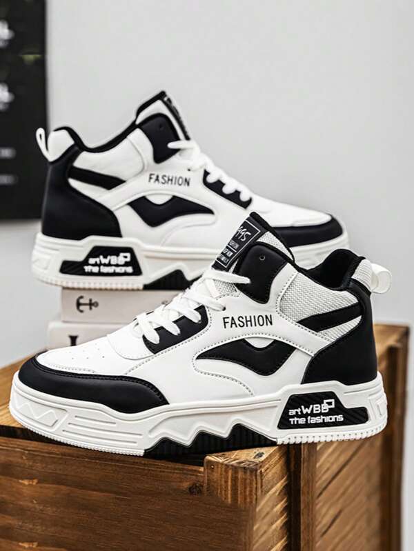 New High-Top Casual Niche Low-Top Fashion Design Sneakers, Versatile Thick Sole Athletic Shoes, Color Blocking