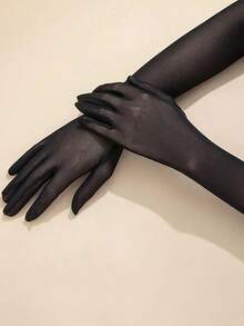 1件女士黑色化妆舞会手套、歌剧手套、弹力网眼手套，优雅高端，防晒时尚，适合在歌剧舞会、角色扮演和万圣节节日派对上佩戴。 - 彩色 - 查看 10