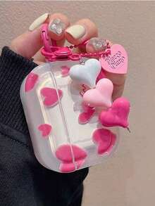 Valentines Heart-Shaped Earphone Protective Case Compatible With Airpods 2nd Gen Wireless Bluetooth Earphones, Soft Shell Pink Heart Design Compatible With Airpods Pro, AirPods 3, AirPods Pro 2/AirPods 4 - Multicolor - View 1