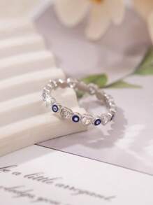 1 pieza Anillo estilo vintage con ojo de demonio de cobre y circonita cúbica, adecuado para adolescentes y uso diario, regalo para familia, amigos y compañeros de clase
