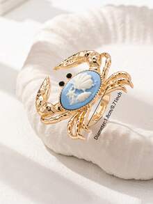 1 件夏季螃蟹设计女士戒指，海洋风格海洋生物螃蟹戒指，适合日常佩戴的女士时尚珠宝，度假风格珠宝配饰 - 彩色 - 查看 3