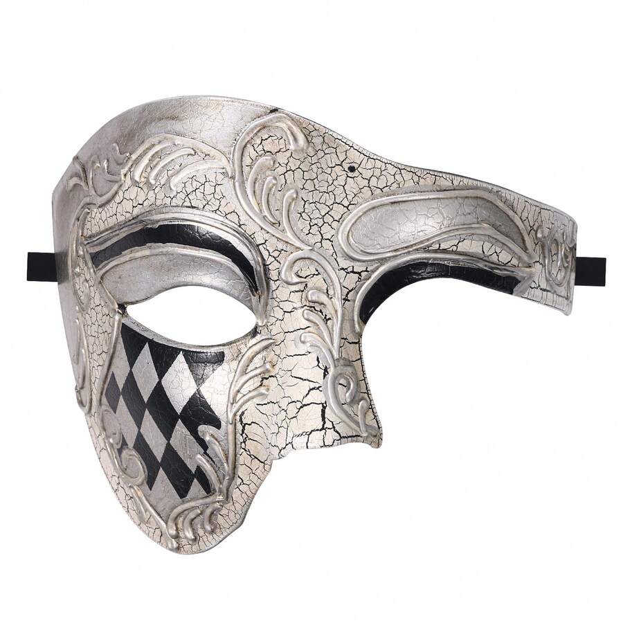 JEWELRYWE Vintage Italian Venetian Phantom Of The Opera Half Face Mask, Men's Masquerade Mask, Halloween Mardi Gras Mask, Holiday Party Decoration - 白色 - 查看 1