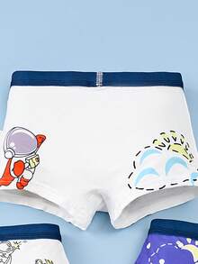 4条装男童舒适柔软透气卡通宇航员印花平角内裤，幼儿/小童/大童 - 彩色 - 查看 4