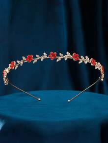 1 件精致复古新娘头饰，镶嵌水钻，森系金叶花环头饰，皇冠表演发饰，适合日常着装、派对、舞会、摄影，是送给女孩的理想礼物