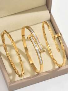 1pc Stainless Steel Bracelet Men And Women's Four Seasons Personalized Design Heart Zirconia Bracelet Jewelry Accessories Gifts, Jewelry Gold Jewelry Jewelry Women Bracelets Accessories Women Stainless Steel Jewelry Bracelets For Women