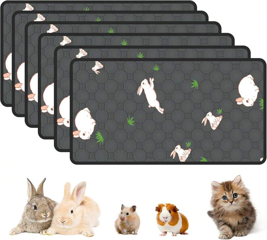 6-Pack Guinea Pig Cage Liner, 16in X 30in Fast Absorption Washable Bedding Pee Pads For Dogs Puppy Rabbit Small Animal Cage Mat, Leakproof & Non-Slip - Multicolor - View 1