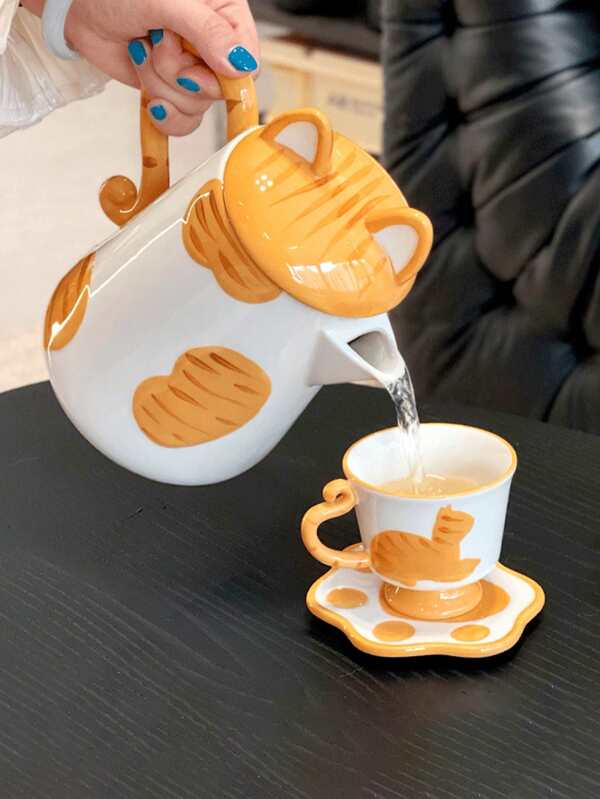 1pc Ceramic Tea Set, Ins Style Cup And Saucer Set, Suitable For Drinking Espresso And Turkish Coffee, Suitable For Tea Tasting, Gift-Giving And Creative Home Decor
