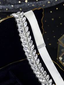 1件镶钻奢华婚纱腰带，手工女士时尚腰带，情人节配饰 - 銀色 - 查看 10