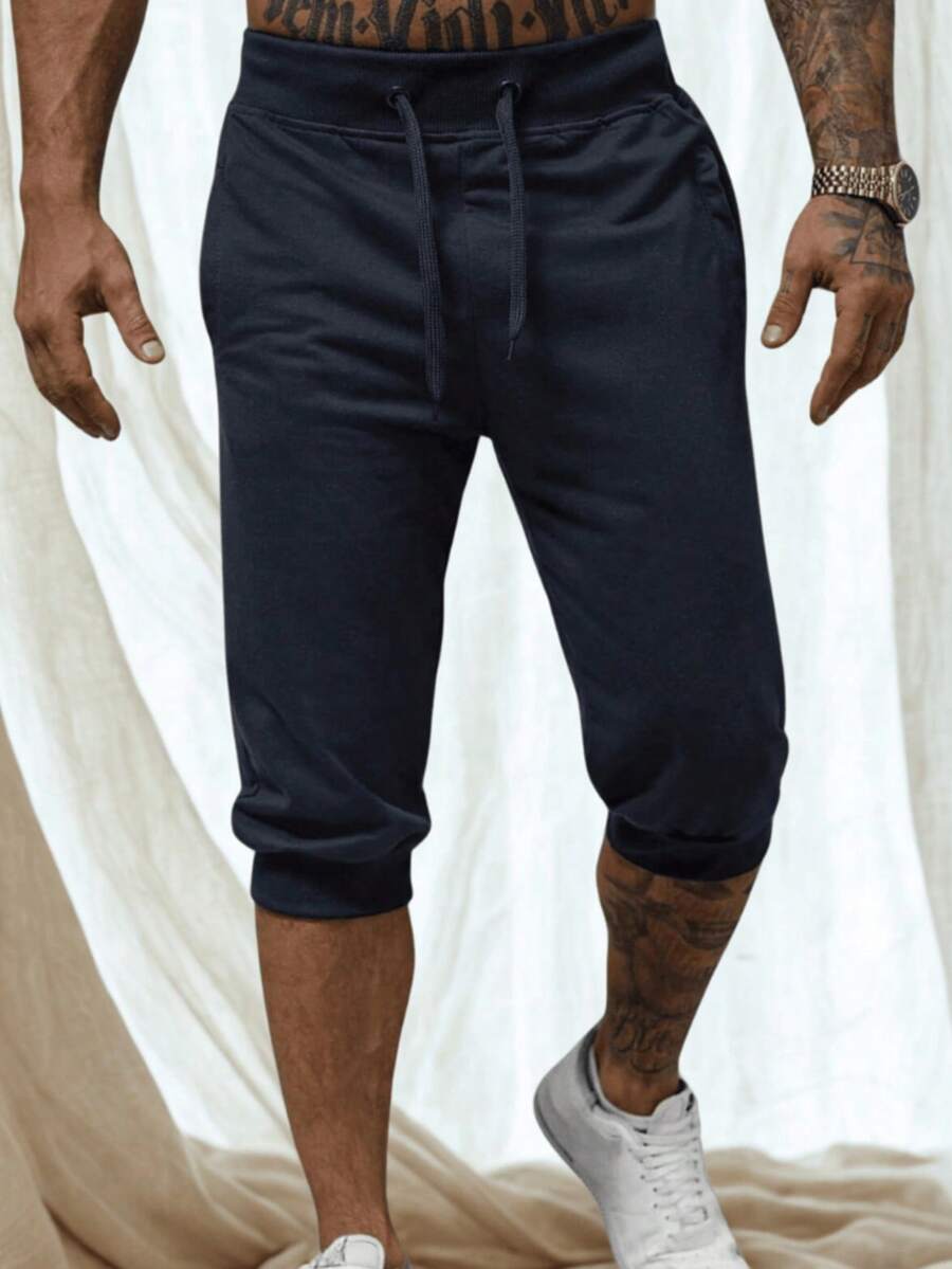 Spodenki Dresowe Męskie Prosty Ściągacz Kieszeń - Màu xanh hải quân - Xem 1