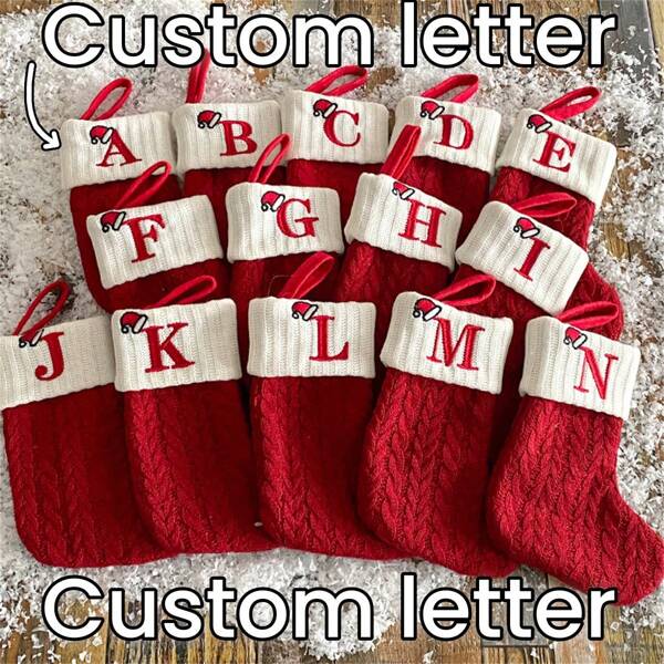 Personalized Baby Shower Christmas Stocking,Christmas Stockings Small Xmas English Letters Hanging Stockings Christmas Socks Double Sided Fireplace Hanging Stockings For Christmas Party Decoration New Year Party Gift Favors Supplies,Knit Monogram Christmas Stockings,Family Holiday Xmas Party Decor