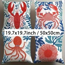 4pcs Colorful Marine Life Decorative Pillow Covers, 45cm - Coastal Charm Throw Pillow Cases With Lobster, Crab, Octopus And Coral Patterns, For Sofa, Bed, Living Room - Soft Polyester, Zipper Closure, Hand Wash Only (Pillow Insert Not Included)