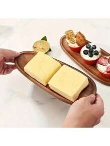 1 件不对称设计的独特木质托盘，适用于食物、小吃、饮料、寿司、甜点、蛋糕、面包、珠宝、早餐托盘、茶盘、便携式木制托盘、食物托盘、厨房用品、家居装饰 - 棕色 - 查看 7