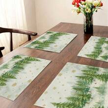 1/4 Set di Tovagliette Natalizie in Lino Stampato a Quadri Bufalo, Babbo Natale Invernale, Albero di Natale, Pupazzo di Neve e Cervo per Tavolo da Pranzo, Lavabili in Poliestere Rettangolari, Sottobicchieri, Tovaglie da Cucina, Tappetini per il Caffè, Adatti per Cucina, Sala da Pranzo, Matrimonio, Decorazione Casa, Decorazione Stanza, Decorazione Interna, Decorazione Tavolo, Decorazione Festa di Natale, Regalo Ideale