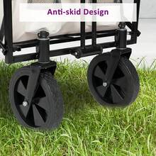Extended Folding Utility Wagon, 330LBS Heavy Loaded Collapsible Garden Cart With Anti-Slip Wheels, Adjustable Handle And Side Pockets, Large, White, X-Large - White - View 9
