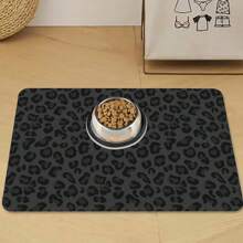 1 pièce Tapis d'alimentation pour animaux de compagnie imprimé léopard noir, fond en caoutchouc antidérapant, surface absorbante et facile à nettoyer, convient pour les chats et les chiens