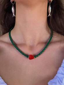 1 件手工玻璃串珠水果项链，时尚珠宝配饰，类似网红风格，2025 年春夏