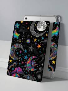 Beautiful Space Moon And Star Pattern Transparent Silicone Shock-Absorbing Stand With Pen Slot, Suitable For Galaxy Tab A8 10.5, S6 Lite 10.4, S7/S8/S9Inch. It Supports Sleep Awakening As A Holiday Gift