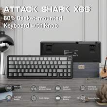 ATTACK SHARK X66 无线机械游戏键盘带旋钮，三模式 USB-C/BT5.0/2.4G 垫片安装 60% RGB 游戏键盘，侧面印刷 PBT 键帽，热插拔草莓开关 - 彩色 - 查看 2