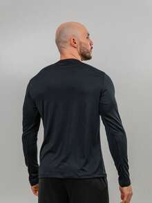 Men's Black Thermal Plain Plush T-Shirt Top For Winter And Cold Weather - Black - View 2
