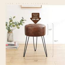 Reddish Brown Vanity Stool Chair For Makeup Room, Tufted Faux Leather Stool For Vanity, 19 Inch Height, Vanity Chair Stool With Metal Legs, Modern Foot Stool Ottoman For Bedroom, Living Room - Red - View 2