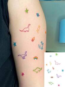 1 pieza Tatuaje temporal impermeable, PVC, con diseños simples de expresiones, estrellas, dinosaurios, luna, adecuado para el estilo dulce de chica escolar y uso diario - Multicolor - Ver 1