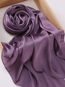 1pc 180*70CM Scarf Texture Crinkled Satin Crepe Crinkled Shawls And Wraps Silk Feeling Chiffon Hijab Women Long Hair Scarves Braids Soft Headscarf Headbands Scarf Bandana Beach Cover Up Sarong Satin Hijab Daily Life Evening Travel Wedding Party Bridal - Baby Pink - View 14
