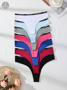 7-Piece Set Of Sporty Letter Elastic Ribbon Women's Thong Fashionable Low Waist Sexy Soft  Underwear Ropa Interior De Mujer - 彩色 - 查看 7