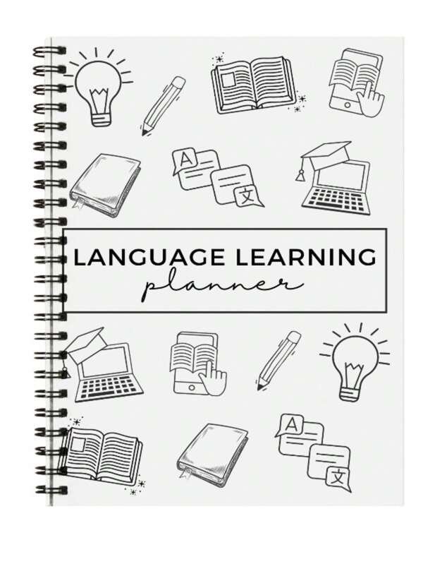 1pc 47-Page Language Learning Planner For Adults - Includes Vocabulary & Grammar Notebook, Weekly & Monthly Logs, Flashcards, Mind Map, And Writing Tips - Comprehensive Organizer For Language Education, Language Learning Planner | Weekly & Monthly Layout | Durable Spiral Bindin,School Supplies,Back To School