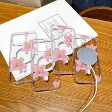Funda para teléfono con estampado de lirios rosas (1 unidad). Funda magnética premium compatible con phone 6e/16/15/14/13/12/11/Promax/Pro/Plus/Xsmax/Xs/X y Galaxy S22/S23/S24/Plus/FE/Ultra. Diseño moderno y veraniego para mujer. - transparente - Ver 8