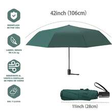 Paraguas, paraguas plegable, sombrilla, paraguas manual, parasol, paraguas de 8 varillas, paraguas manual anti-ultravioleta, paraguas de moda, paraguas plegable a prueba de viento con mango recto, paraguas plegable manual de alta calidad, 1 paraguas pequeño plegable, paraguas de viaje multifuncional con estampado de margaritas, a prueba de lluvia y viento, a prueba de sol y anti-ultravioleta, imprescindible para la escuela, viajes al aire libre portátiles, con patrón de letras, imprescindible para el entretenimiento familiar al aire libre, adecuado para la escuela, la oficina, el hogar, viajes (rosa, negro, verde, azul, azul marino) - Verde - Ver 2