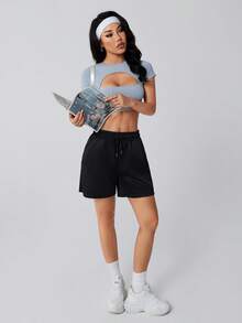 3pc 2pc 1pc Women's Sports Shorts, Portable Double Pocket Drawstring Casual Shorts, Made Of Comfortable Breathable Loose Fabric, Suitable For Outdoor Running Cycling Sports Gym Casual Women's Shorts - 彩色 - 查看 9