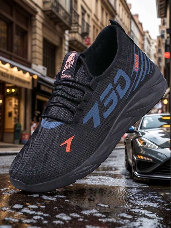 1 Par de Zapatos Deportivos para Hombre, Zapatos Casuales Transpirables, Zapatos de Competición, Zapatos Casuales de Moda para Correr (Patrón Aleatorio/Asimétrico Impreso en la Top/Talón/Correa Lateral)