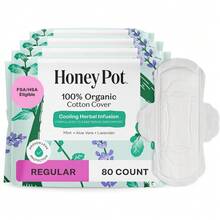 The Honey Pot Company - Herbal Sanitary Pads For Women - Regular Flow W/Wings - Infused W/Essential Oils For Cooling Effect & Organic Cotton Cover - Feminine Care - FSA & HSA - 20 Ct - 80 Count (Pack of 1) - 查看 1